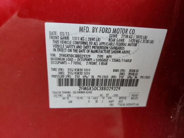 2FMGK5DC3BBD29329 - 2011 FORD OTHER LIMITED RED photo 12