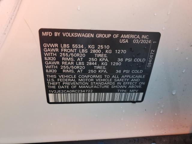 1V2JE2CA0RC234722 - 2024 VOLKSWAGEN ATLAS CROS SE Белый фото 14