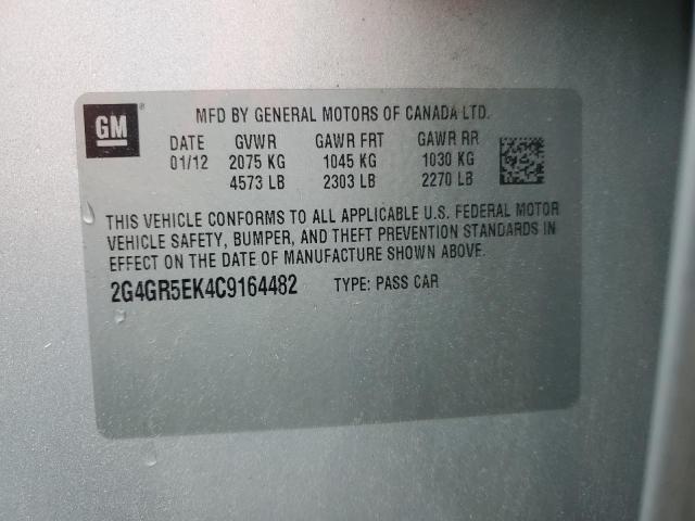 2G4GR5EK4C9164482 - 2012 BUICK REGAL SILVER photo 12