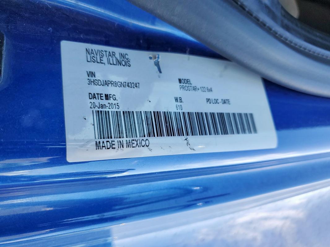 3HSDJAPR8GN743247 - 2016 INTERNATIONAL PROSTAR BLUE photo 10