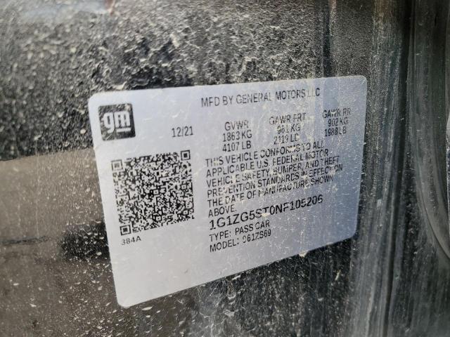 1G1ZG5ST0NF105206 - 2022 CHEVROLET MALIBU RS 黑色 照片 12