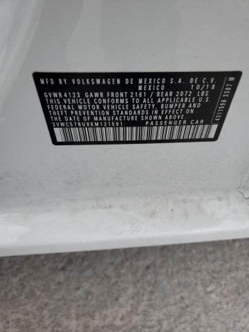 3VWC57BUXKM121591 - 2019 VOLKSWAGEN JETTA S 白色 照片 12