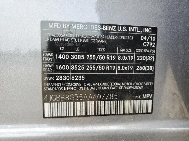 4JGBB8GB5AA607785 - 2010 MERCEDES-BENZ ML 350 4MATIC SILVER photo 13