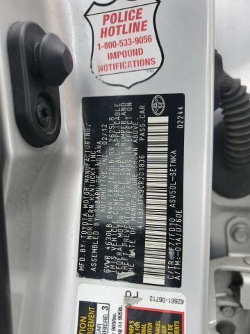 4T4BF1FK9CR201836 - 2012 TOYOTA CAMRY BASE SILVER photo 12