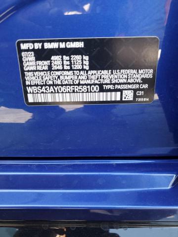 WBS43AY06RFR58100 - 2024 BMW M3 COMPETITION BLUE photo 12