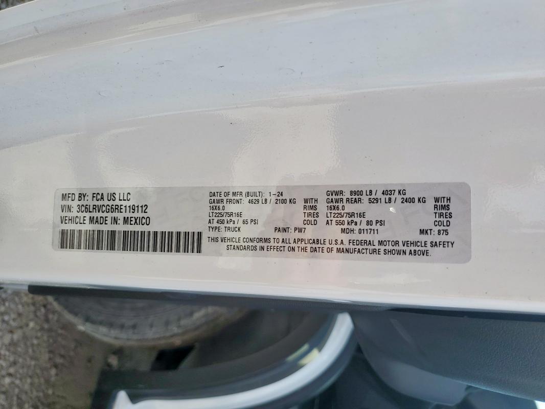 3C6LRVCG6RE119112 - 2024 RAM PROMASTER 2500 HIGH أبيض صورة 13