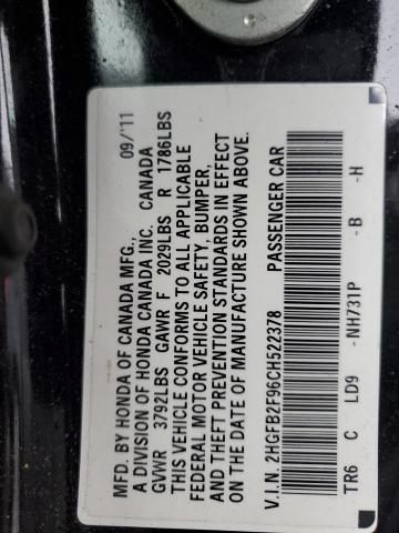 2HGFB2F96CH522378 - 2012 HONDA CIVIC EXL BLACK photo 13