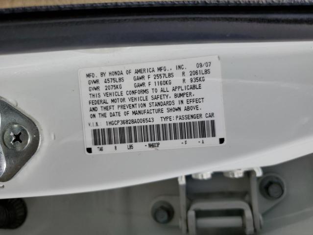 1HGCP36828A006543 - 2008 HONDA ACCORD EXL WHITE photo 12