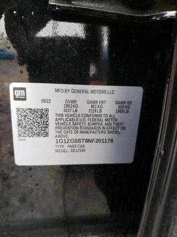 1G1ZG5ST8NF201178 - 2022 CHEVROLET MALIBU RS BLACK photo 12