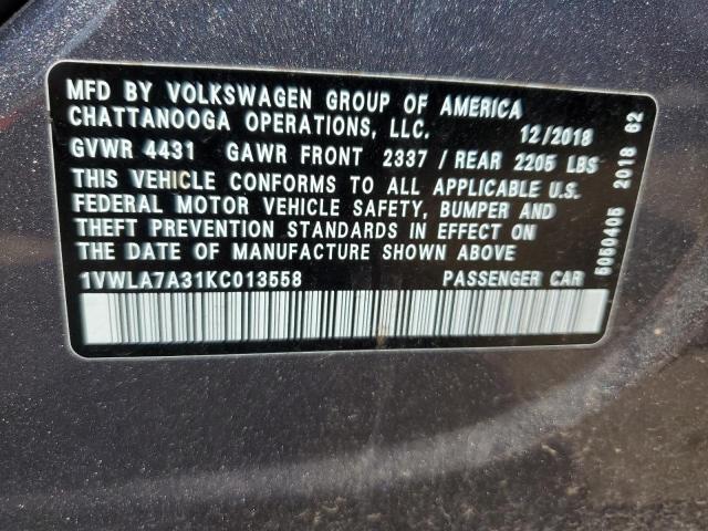 1VWLA7A31KC013558 - 2019 VOLKSWAGEN PASSAT WOLFSBURG GRAY photo 12
