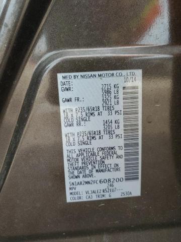 5N1AR2MN2FC608200 - 2015 NISSAN PATHFINDER S BROWN photo 13