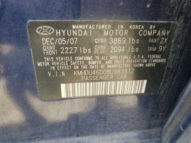 KMHDU46D08U383512 - 2008 HYUNDAI ELANTRA GLS BLUE photo 12