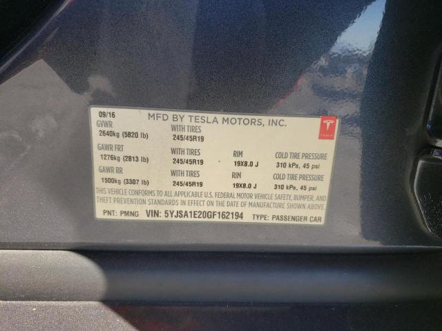 5YJSA1E20GF162194 - 2016 TESLA MODEL S Boz foto 10