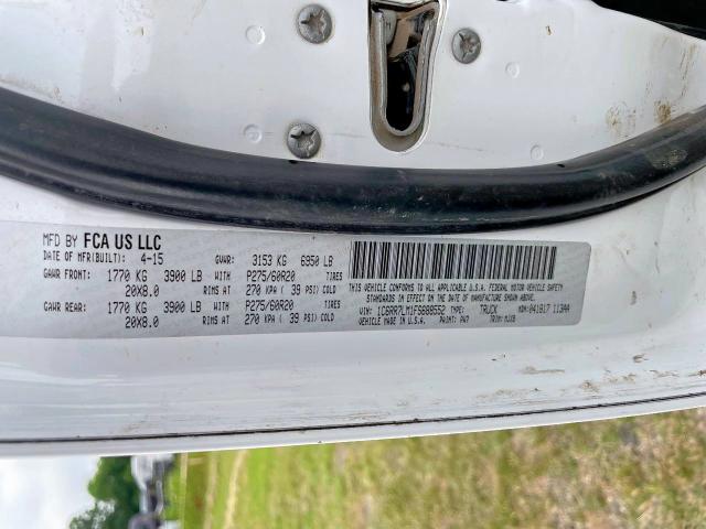 1C6RR7LM1FS688552 - 2015 RAM 1500 SLT WHITE photo 10