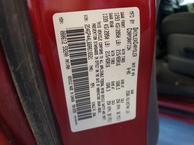 2D4GP44L66R616521 - 2006 DODGE GRAND CARA SXT RED photo 10