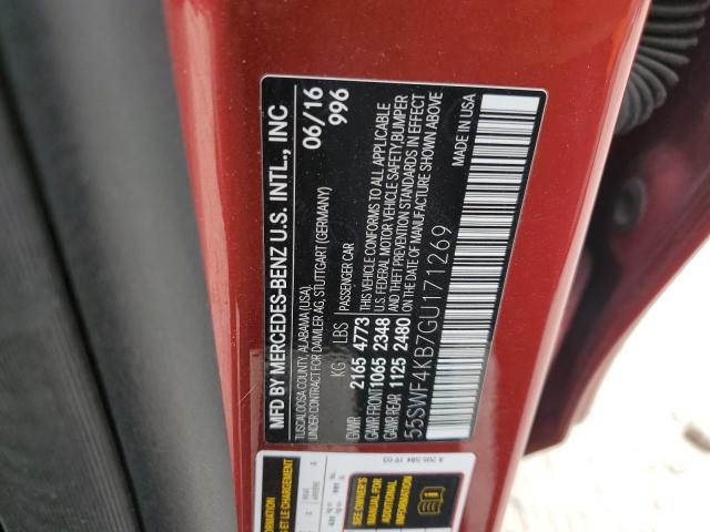 55SWF4KB7GU171269 - 2016 MERCEDES-BENZ C 300 4MATIC RED photo 12