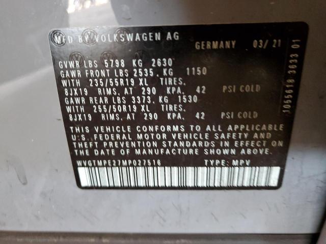 WVGTMPE27MP027516 - 2021 VOLKSWAGEN ID.4 PRO S 灰色 照片 12