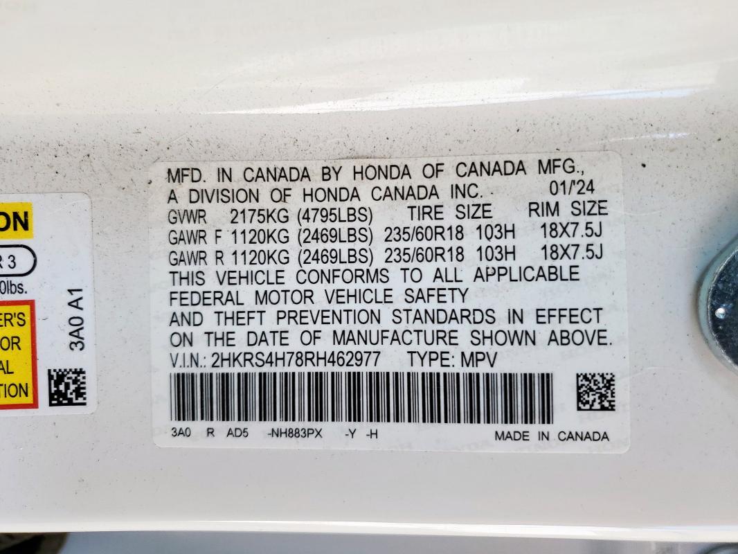 2HKRS4H78RH462977 - 2024 HONDA CR-V EXL Biały zdjęcie 13