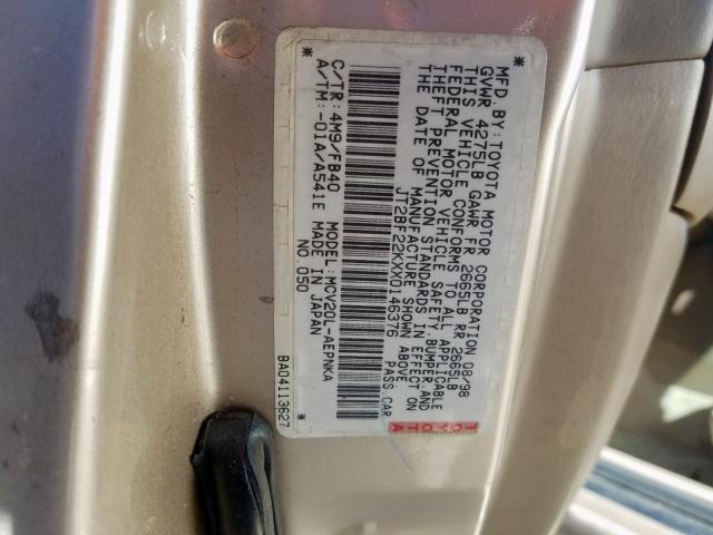 JT2BF22KXX0146376 - 1999 TOYOTA CAMRY LE  photo 10