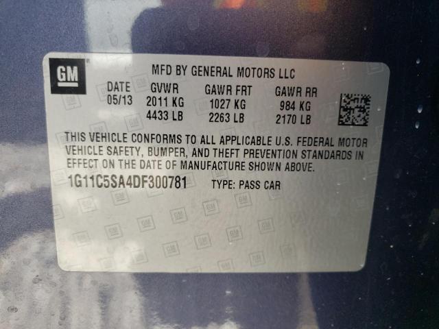 1G11C5SA4DF300781 - 2013 CHEVROLET MALIBU 1LT ლურჯი ფოტო 12