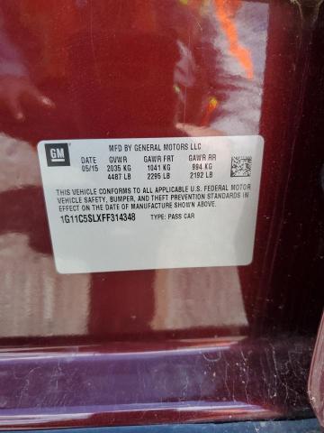 1G11C5SLXFF314348 - 2015 CHEVROLET MALIBU 1LT MAROON photo 12