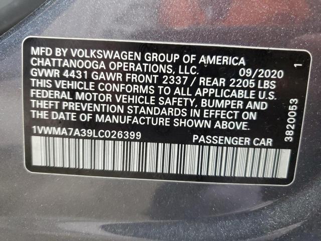 1VWMA7A39LC026399 - 2020 VOLKSWAGEN PASSAT R-LINE ნაცრისფერი ფოტო 12