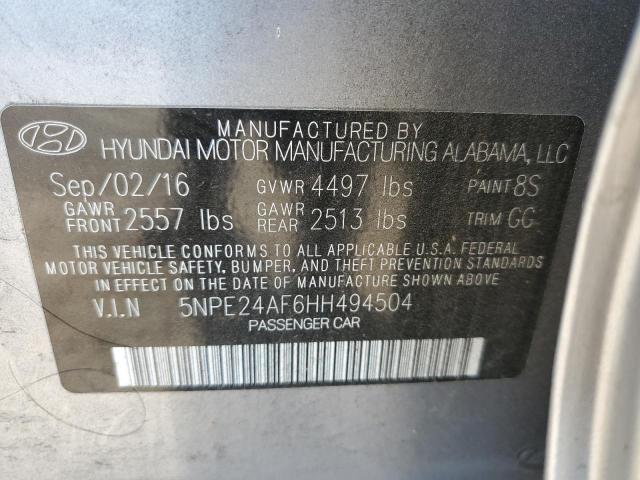 5NPE24AF6HH494504 - 2017 HYUNDAI SONATA SE SILVER photo 13