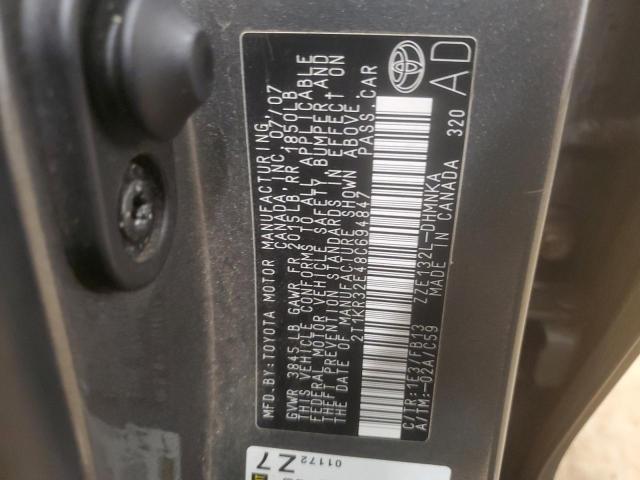 2T1KR32E48C694847 - 2008 TOYOTA COROLLA MA XR GRAY photo 12
