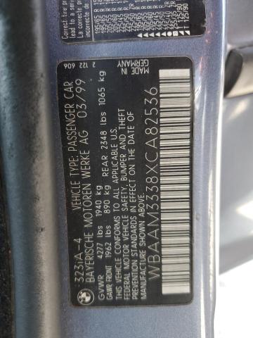 WBAAM3338XCA82536 - 1999 BMW 323 I AUTOMATIC BLUE photo 12