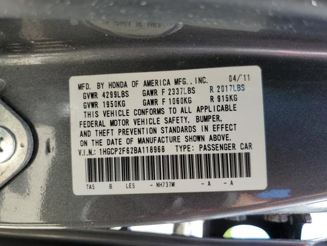 1HGCP2F62BA118968 - 2011 HONDA ACCORD SE GRAY photo 13