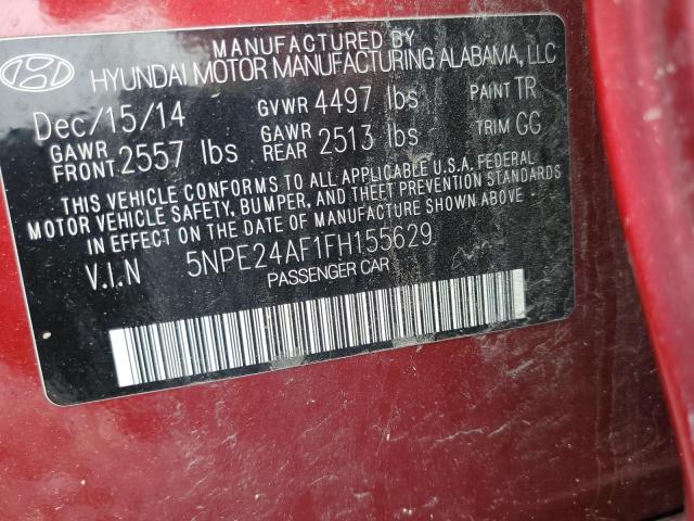 5NPE24AF1FH155629 - 2015 HYUNDAI SONATA SE RED photo 13