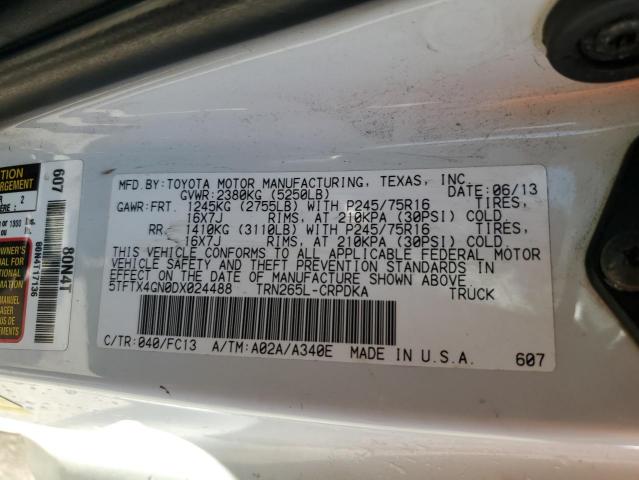 5TFTX4GN0DX024488 - 2013 TOYOTA TACOMA PRERUNNER ACCESS CAB WHITE photo 13