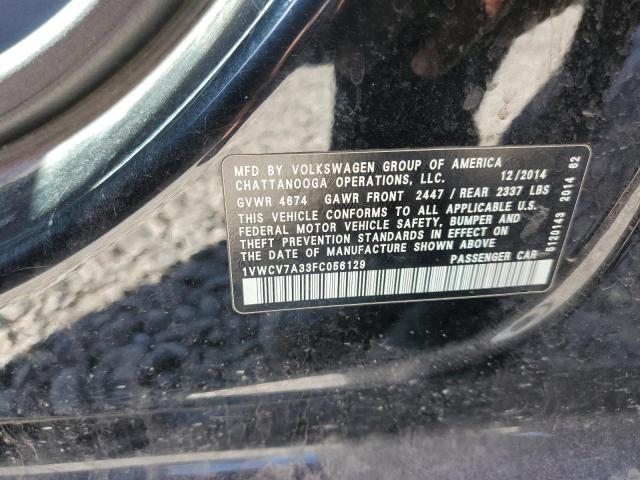 1VWCV7A33FC056129 - 2015 VOLKSWAGEN PASSAT SEL BLACK photo 12