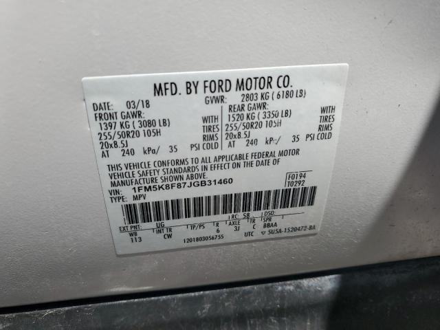 1FM5K8F87JGB31460 - 2018 FORD EXPLORER LIMITED WHITE photo 13