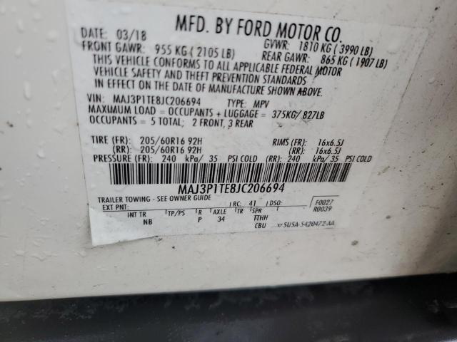 MAJ3P1TE8JC206694 - 2018 FORD ECOSPORT SE თეთრი ფოტო 13