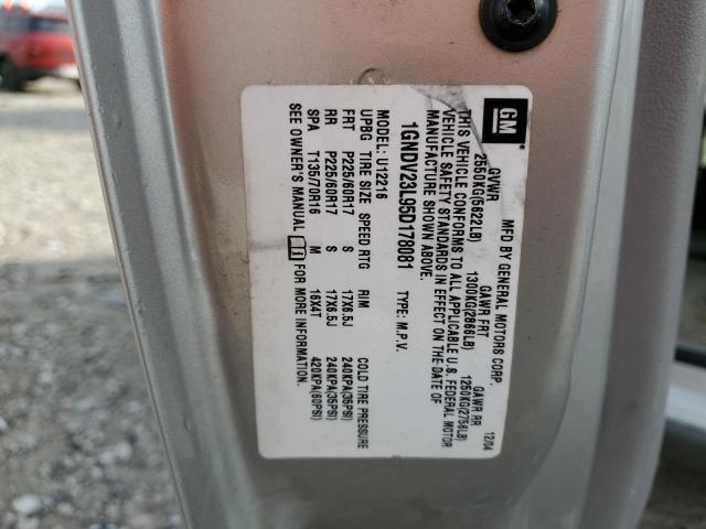 1GNDV23L95D178081 - 2005 CHEVROLET UPLANDER LS SILVER photo 13