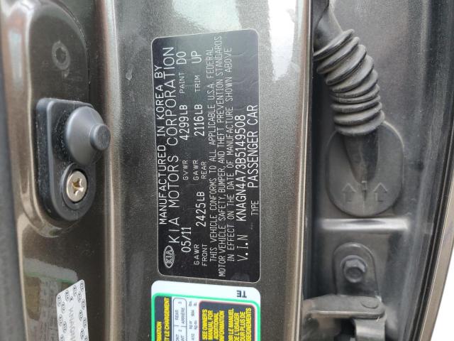 KNAGN4A73B5149508 - 2011 KIA OPTIMA EX GRAY photo 12