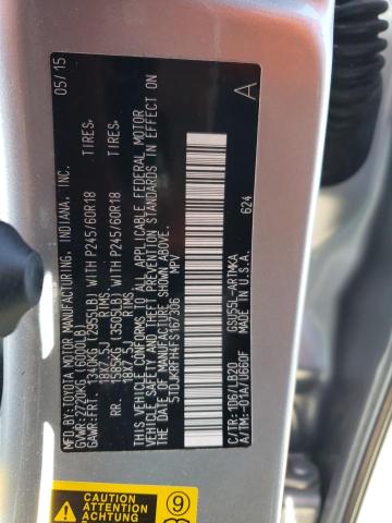 5TDJKRFH4FS167306 - 2015 TOYOTA HIGHLANDER XLE SILVER photo 14