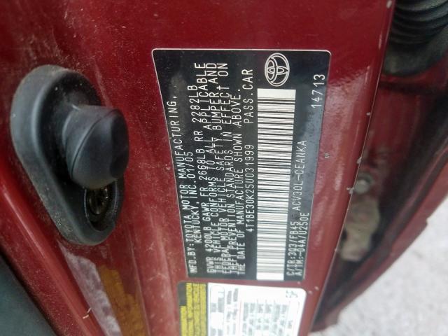 4T1BE30K25U031999 - 2005 TOYOTA CAMRY LE  photo 10