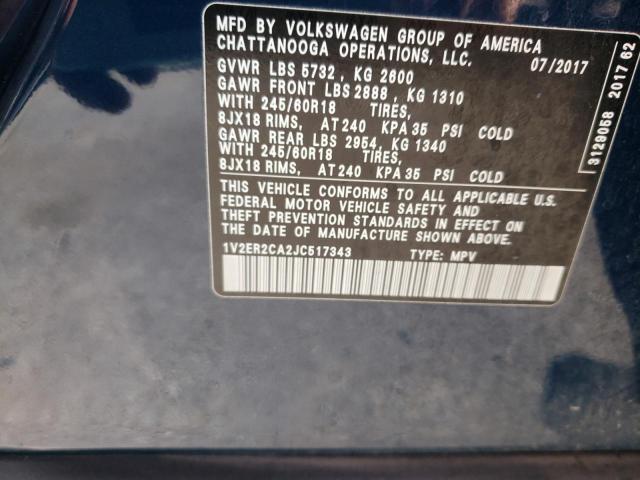 1V2ER2CA2JC517343 - 2018 VOLKSWAGEN ATLAS SEL BLUE photo 13