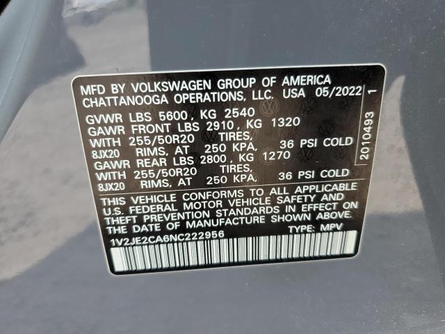 1V2JE2CA6NC222956 - 2022 VOLKSWAGEN ATLAS CROS SE GRAY photo 13