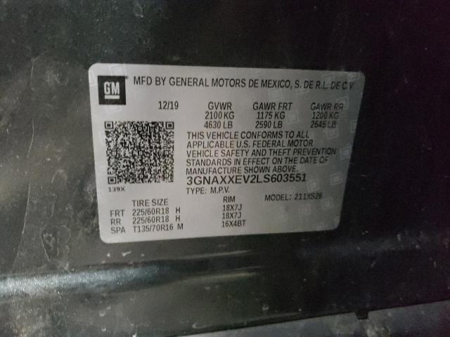 3GNAXXEV2LS603551 - 2020 CHEVROLET EQUINOX PREMIER CHARCOAL photo 10