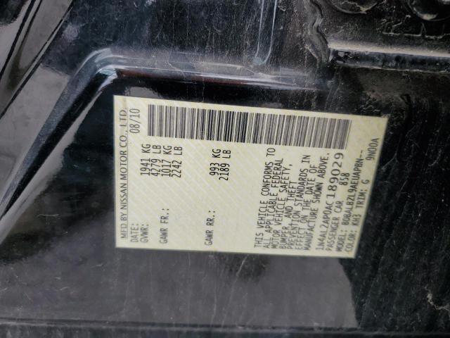 1N4AL2AP0AC189029 - 2010 NISSAN ALTIMA BASE 黑色 照片 12