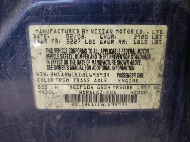 3N1AB61E08L695934 - 2008 NISSAN SENTRA 2.0 BLUE photo 10