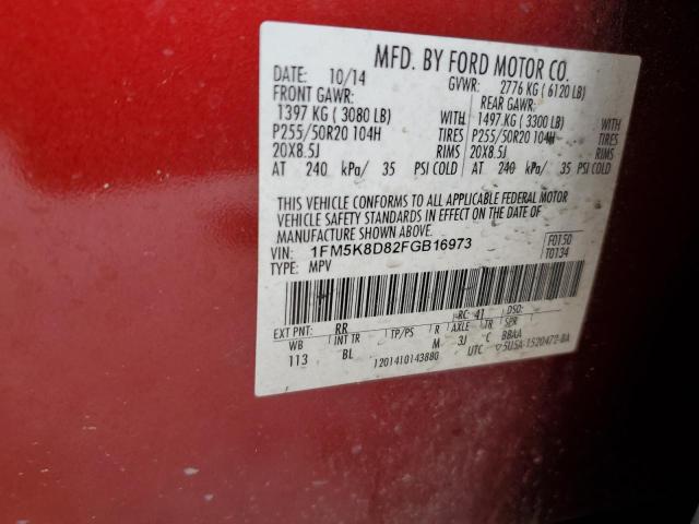 1FM5K8D82FGB16973 - 2015 FORD EXPLORER XLT BURGUNDY photo 13