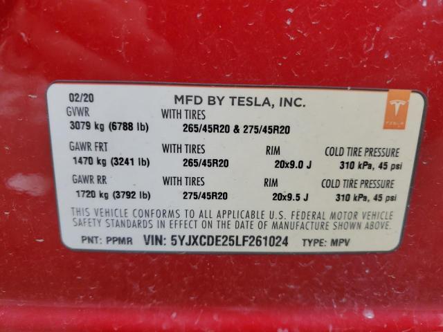 5YJXCDE25LF261024 - 2020 TESLA MODEL X RED photo 14