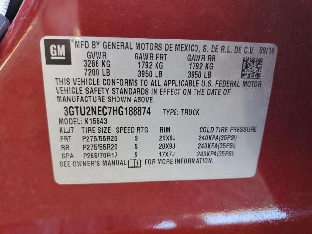 3GTU2NEC7HG188874 - 2017 GMC SIERRA K1500 SLT RED photo 10