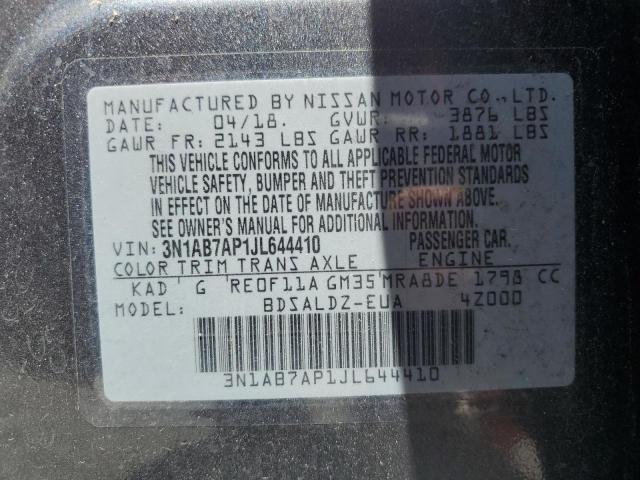 3N1AB7AP1JL644410 - 2018 NISSAN SENTRA S GRAY photo 13