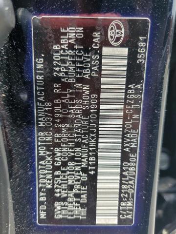 4T1B11HKXJU101909 - 2018 TOYOTA CAMRY L BLACK photo 12