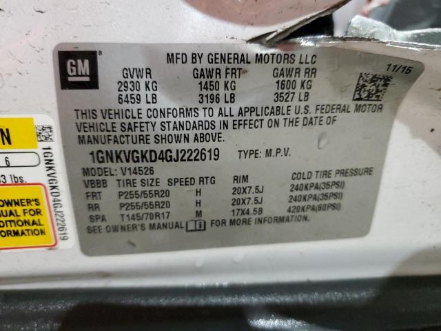 1GNKVGKD4GJ222619 - 2016 CHEVROLET TRAVERSE LT WHITE photo 13